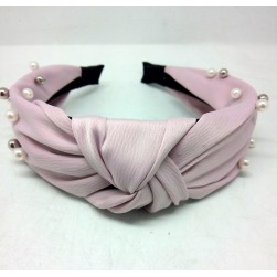 PINK VELVET BEAD WIDE KNOT ALICE BAND