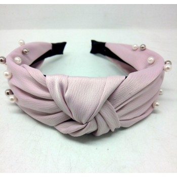 PINK VELVET BEAD WIDE KNOT ALICE BAND