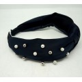 BLACK VELVET BEAD WIDE KNOT ALICE BAND