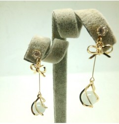 Gold pearl Drop Earrings with Gold Ribbon
