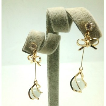 Gold pearl Drop Earrings with Gold Ribbon