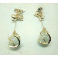 Gold pearl Drop Earrings with Gold Ribbon