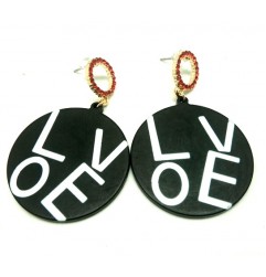 Black Round Earrings with Love 