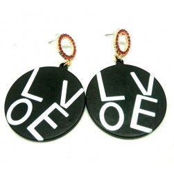 Black Round Earrings with Love 