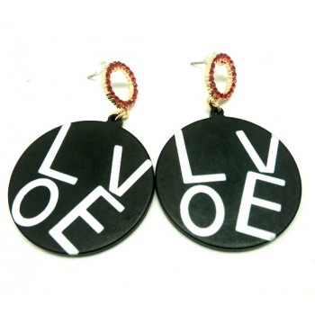 Black Round Earrings with Love 