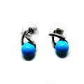 Blue Glass Pearl Silver Charm Earrings